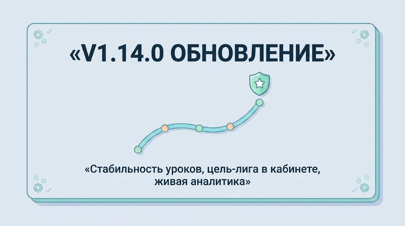 v1.14.0 Стабильность уроков, цель-лига в кабинете, живая аналитика