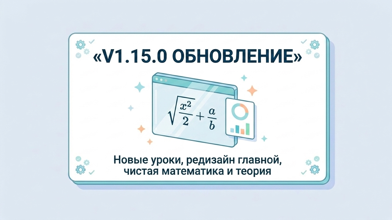 v1.15.0 Новые уроки, редизайн главной, чистая математика и теория